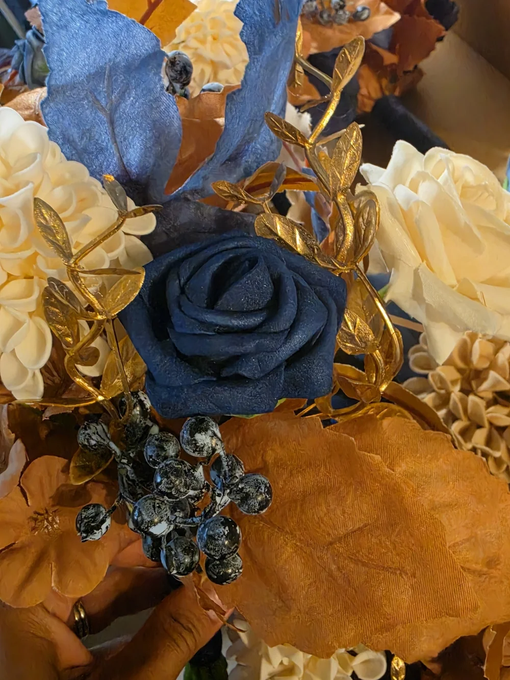 Bridesmaid Bouquet(6pc) And Boutoniere (6pc) Navy, Rust & Cream